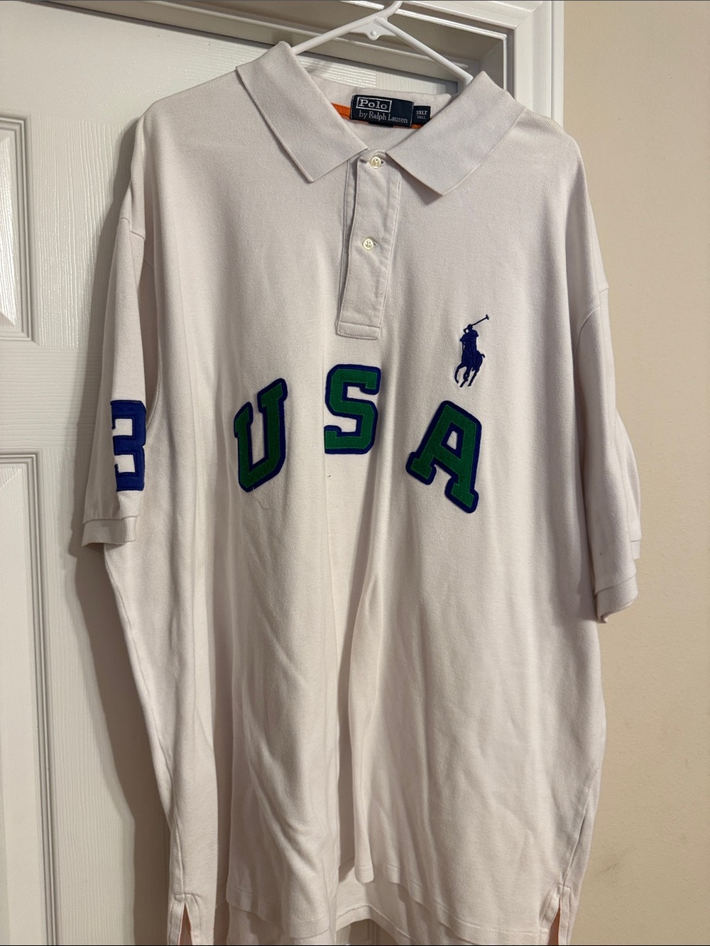 Polo by Ralph Lauren White Polo Shirt with Blue & Green USA Appliqué
